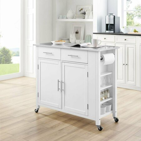 KD APARADOR Stainless Steel Top Full-Size Kitchen Island & Cart, White & Stainless Steel KD3581822